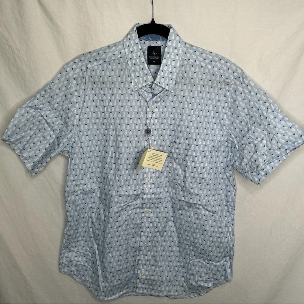 NWT Tailorbyrd‎ Pineapple Print Button Up Shirt Blue Men's M Preppy Short Sleeve